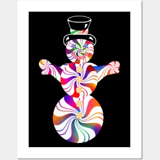 Cute Rainbow Peppermint Holiday Snowman Posters and Art